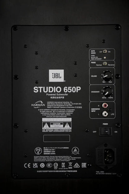 JBL Studio 650P aktiv subwoofer i mørk trefinish