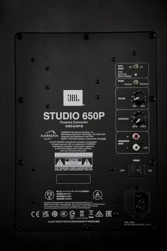 JBL Studio 650P aktiv subwoofer i mørk trefinish