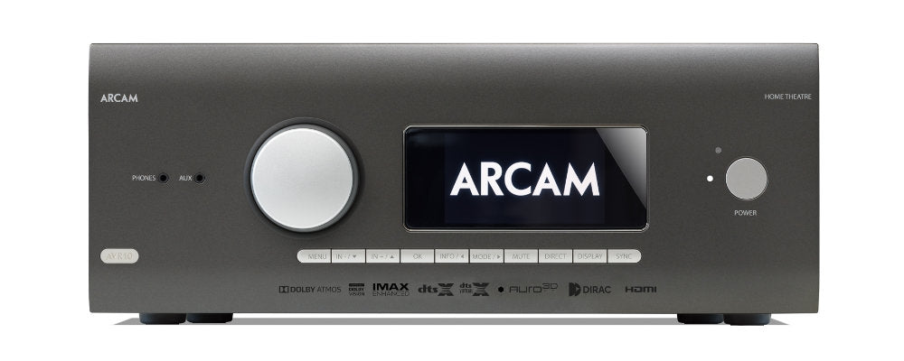 Arcam AVR10 hjemmekinoreceiver sett forfra