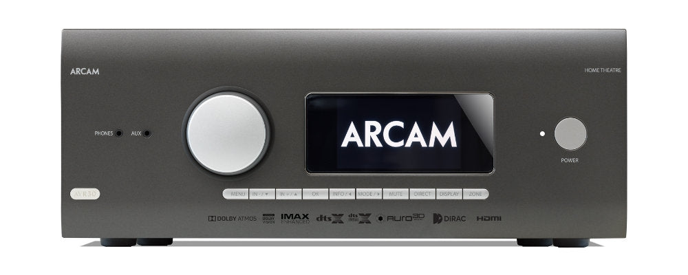 Arcam AVR30 hjemmekinoreceiver sett forfra
