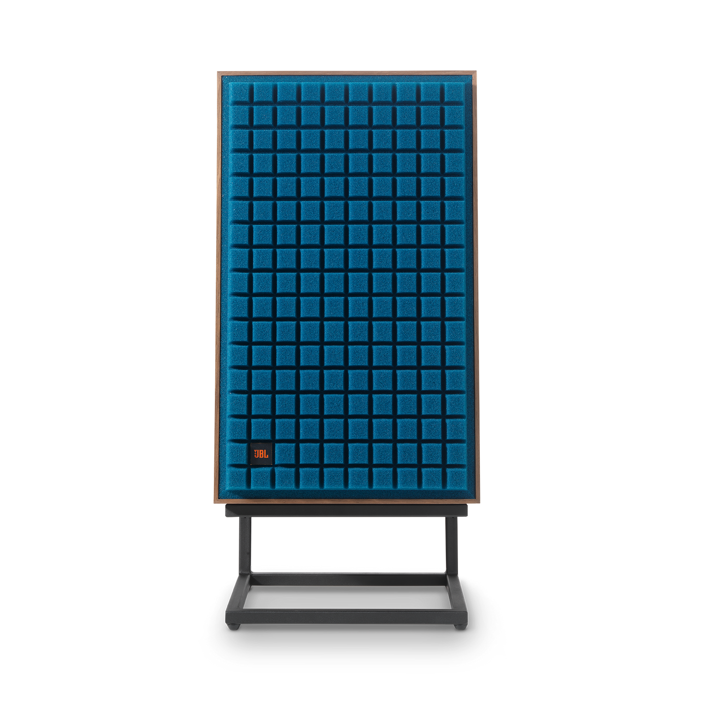 JBL L100 Classic sett forfra med blå Quadrex-front