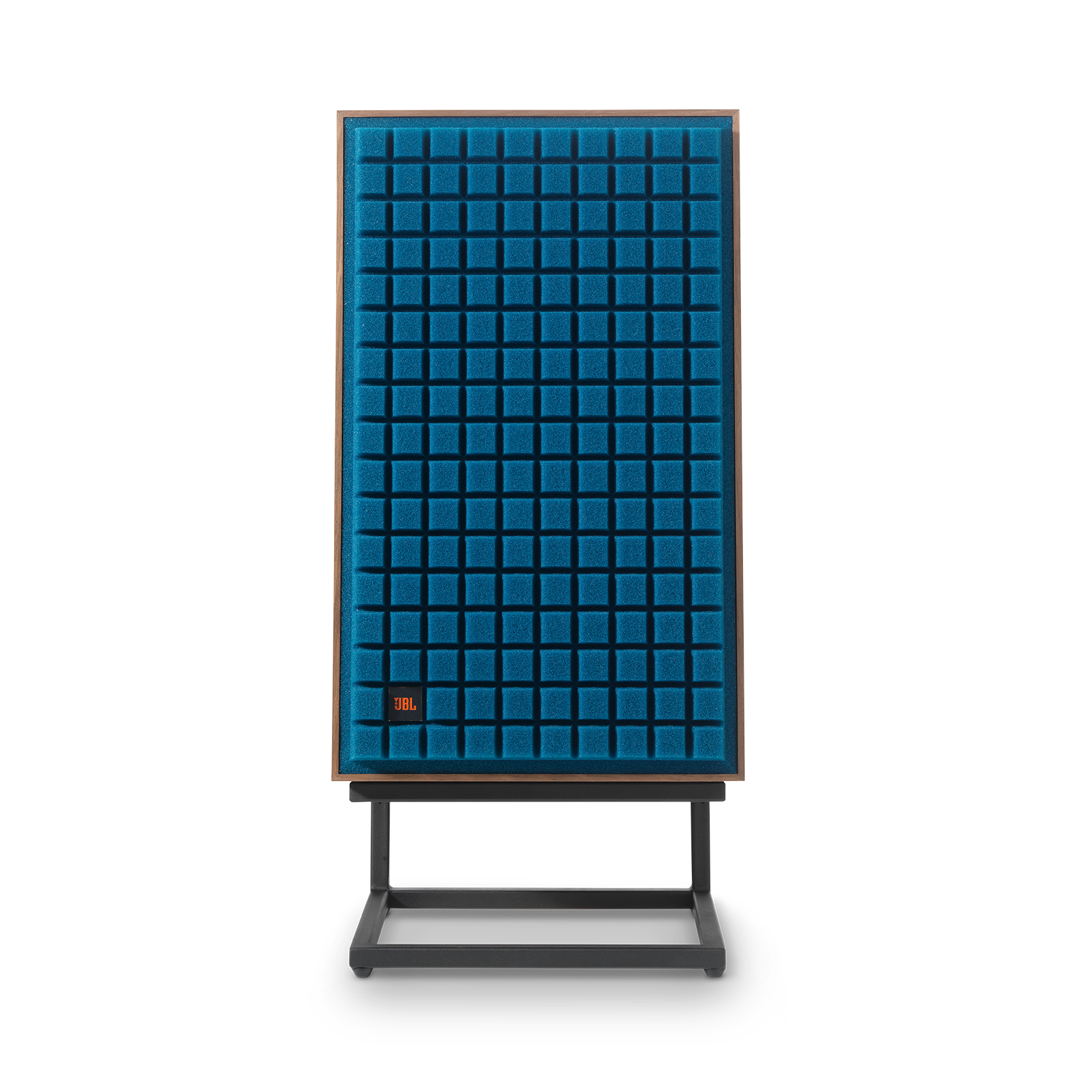 JBL L100 Classic sett forfra med blå Quadrex-front