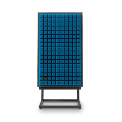 JBL L100 Classic sett forfra med blå Quadrex-front