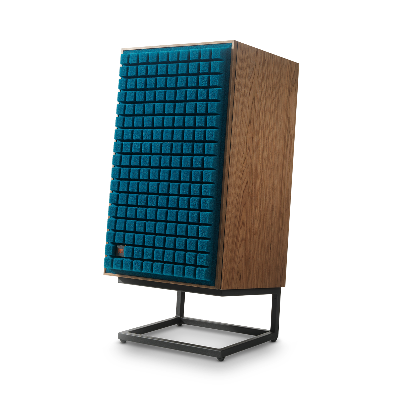 JBL L100 Classic med blå Quadrex-front og stativ