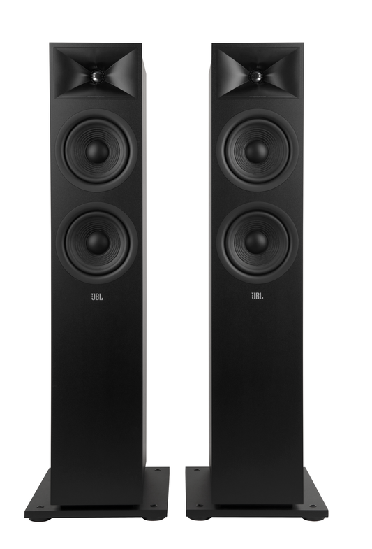 JBL Stage 260F i sort, par sett rett forfra uten frontgriller