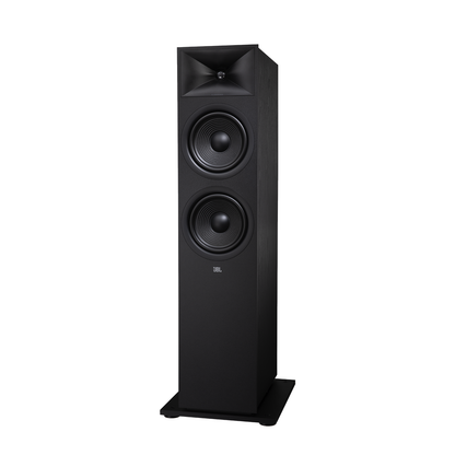 JBL Stage 280F i sort Black Ash, sett skrått forfra