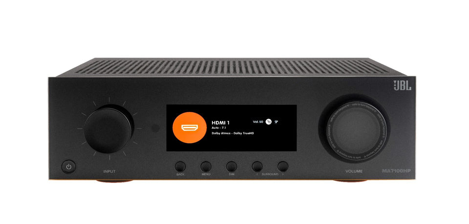 JBL MA7100HP AV-receiver i sort front